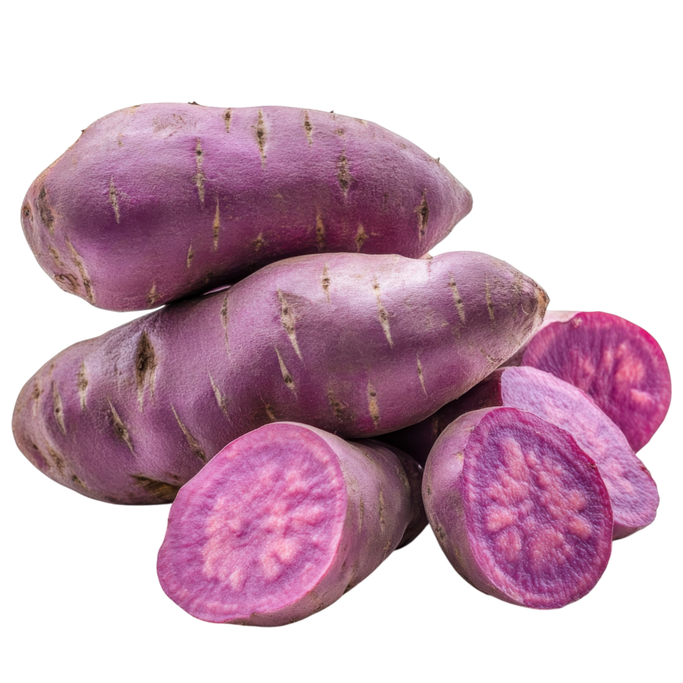 Pile of purple potatoes on transparent background. png