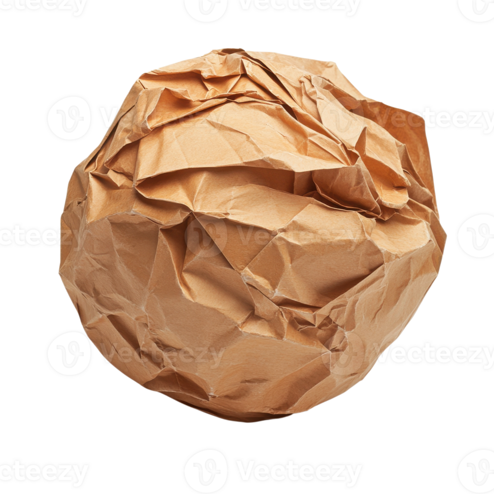 Crumpled brown paper ball on transparent background png