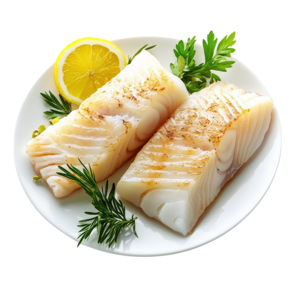 Fish fillets with lemon on transparent background. png
