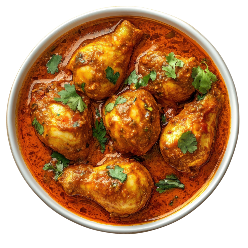 Chicken curry in a bowl on transparent background. png