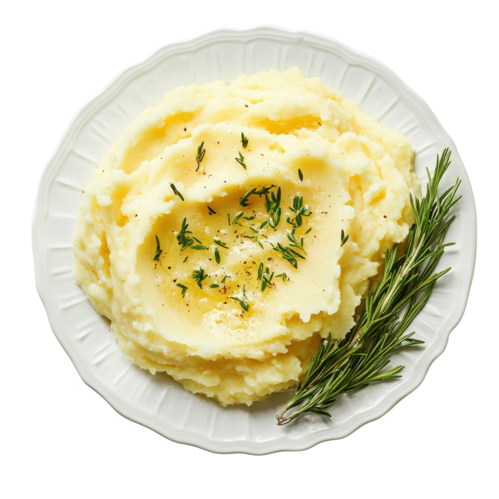 Mashed potatoes on plate on transparent background. png