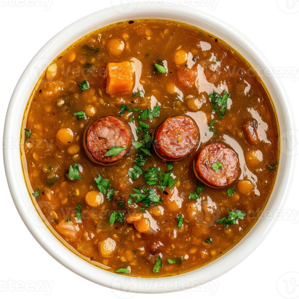 Bowl of lentil chorizo on transparent background png
