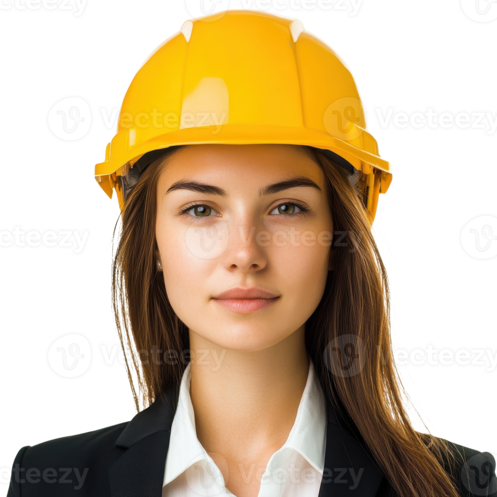 Woman in a yellow helmet on transparent background png