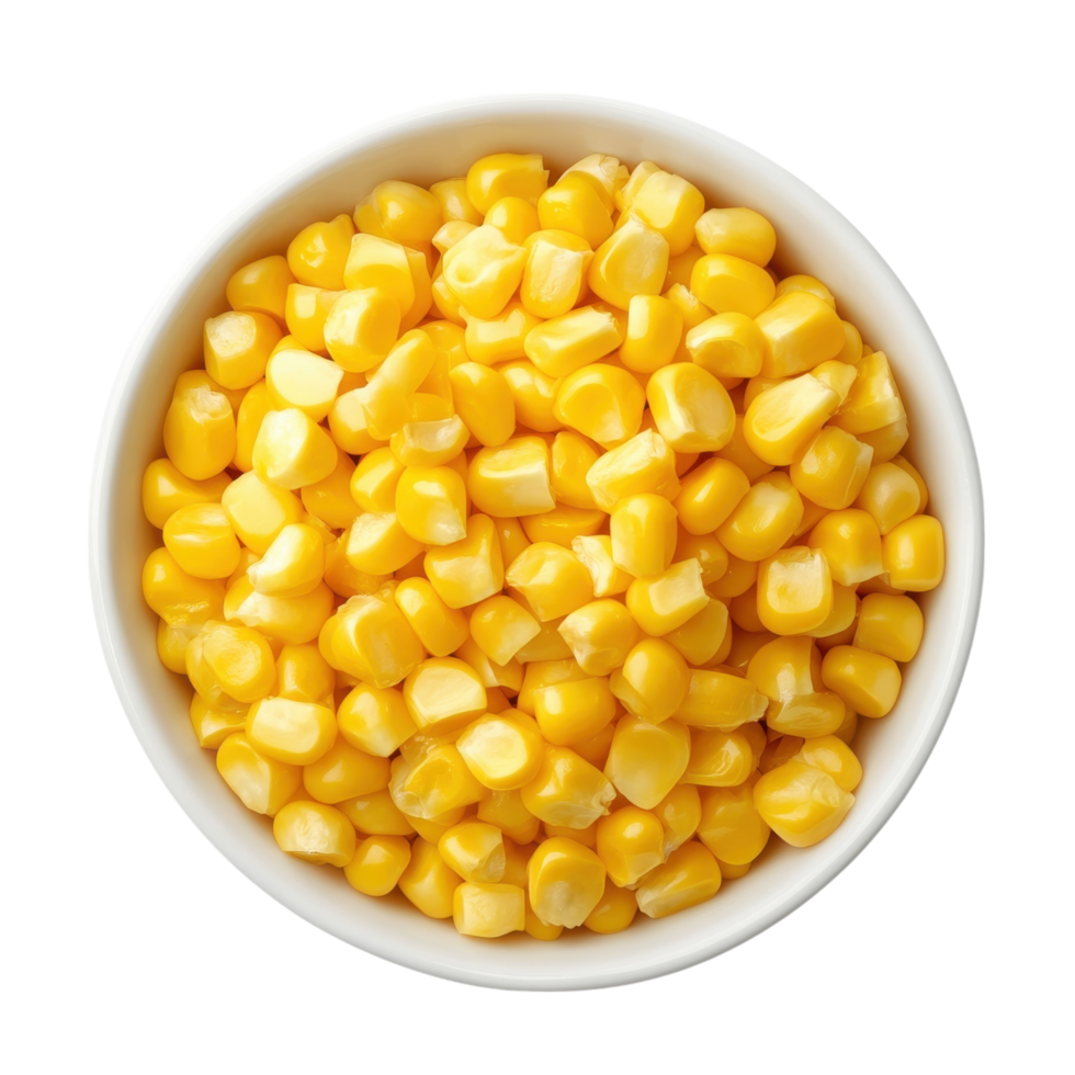 Corn kernels in a bowl on transparent background. png