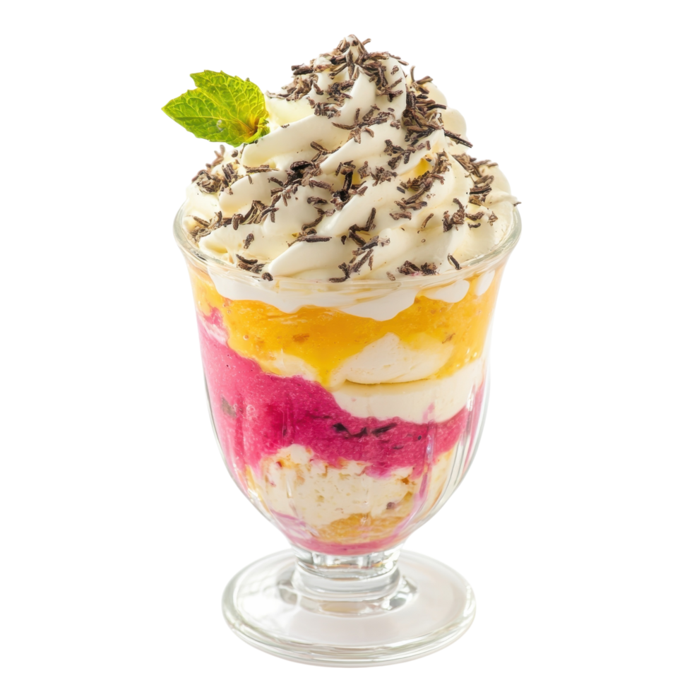 Sundae dessert in a cup on transparent background. png