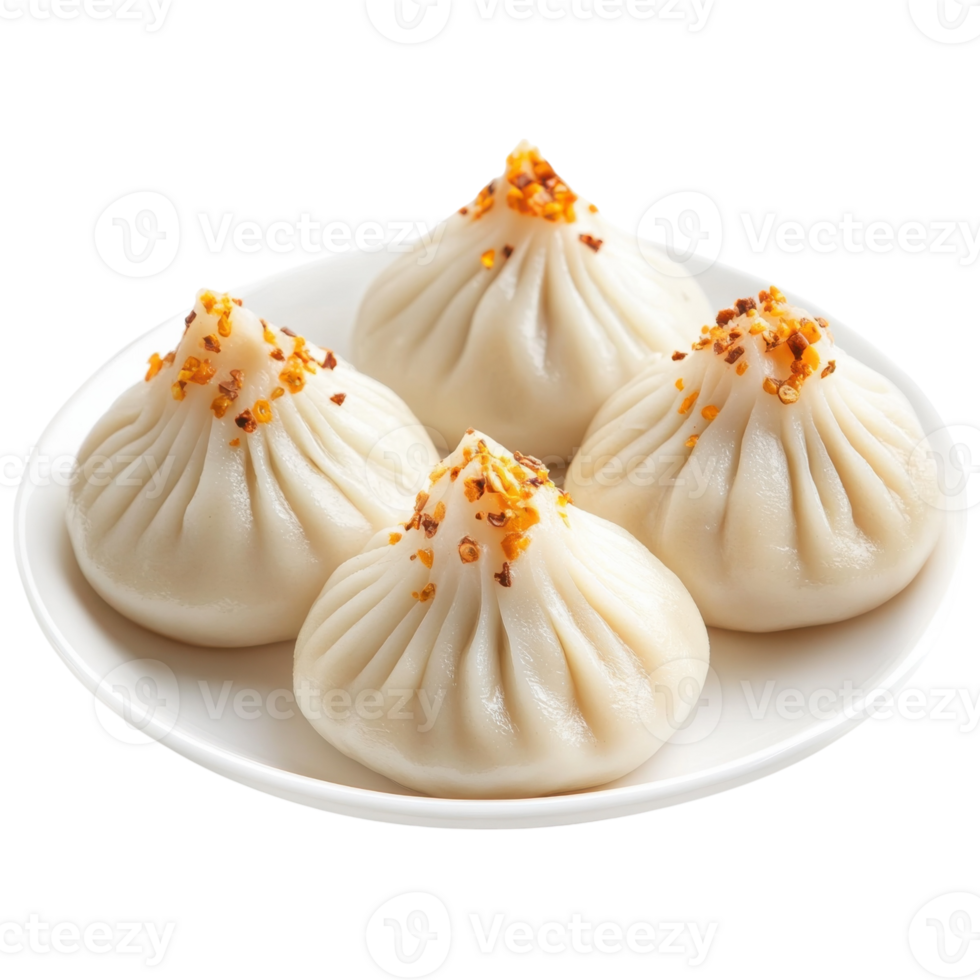 Dumplings on a white plate on transparent background. png