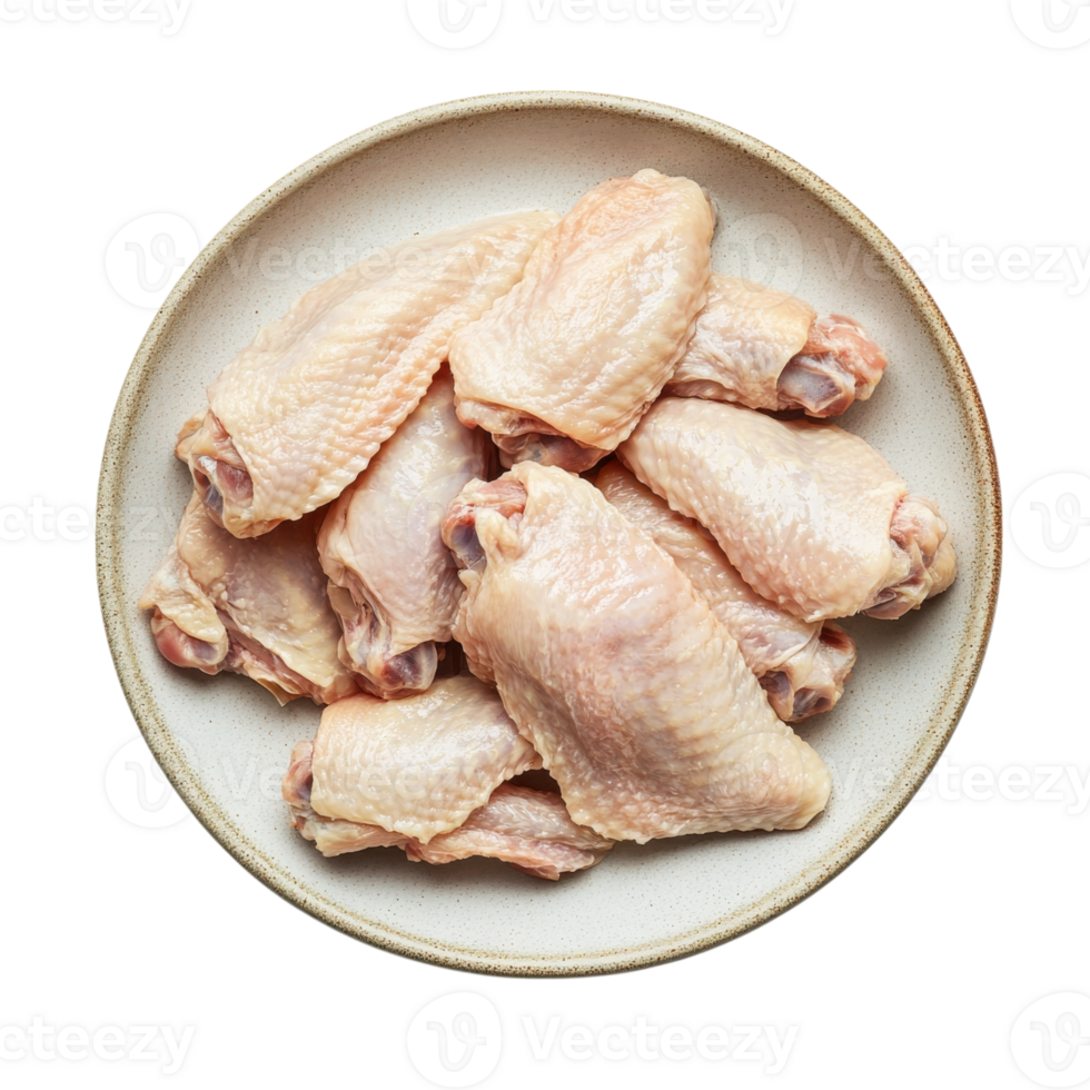 Raw chicken wings plate on transparent background. png