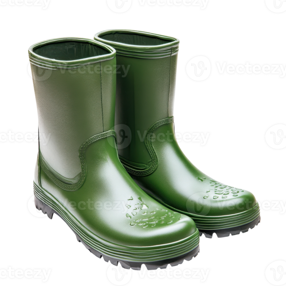 Pair of green rainboots on transparent background. png