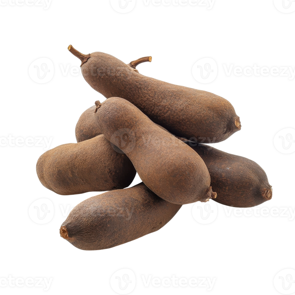 Pile of brown tamarinds on transparent background. png