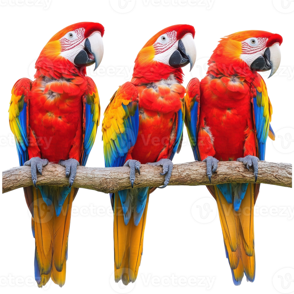 Three scarlet macaws on on transparent background. png