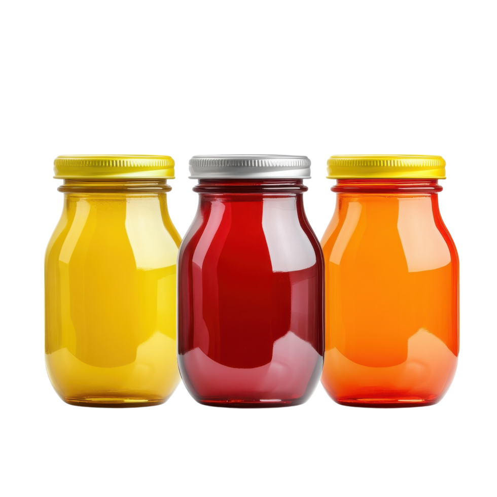Three jars filled juice on transparent background. png