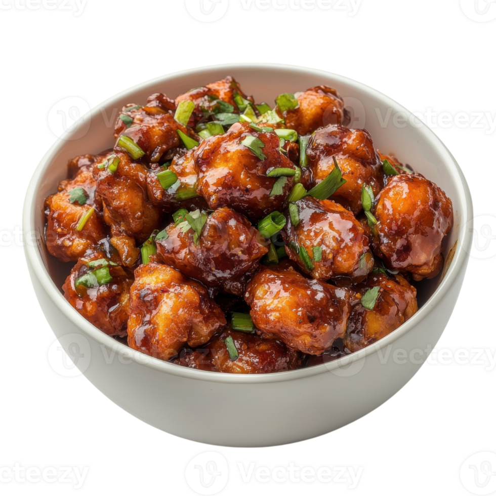 Bowl of chicken manchurian on transparent background. png