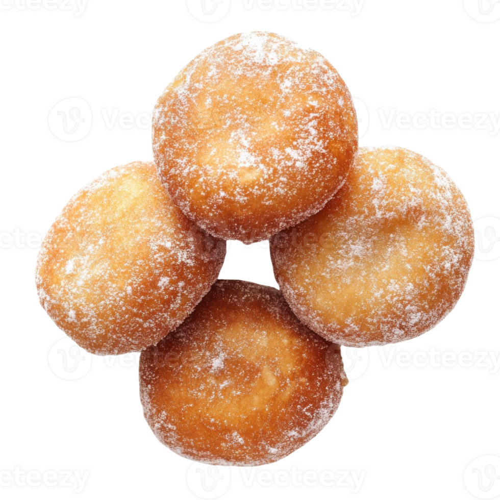 Donuts with powdered sugar on transparent background. png