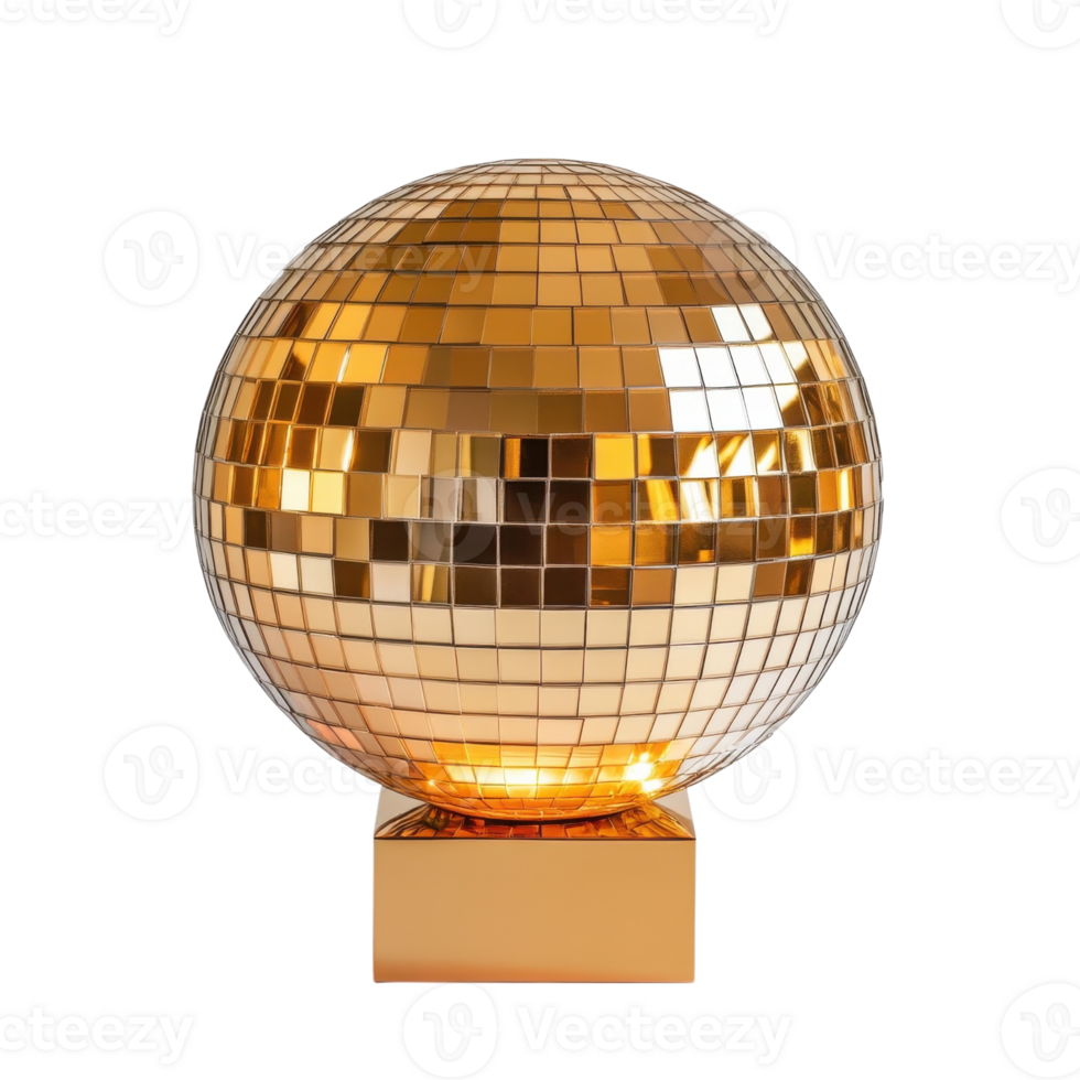 A golden disco ball art on transparent background. png