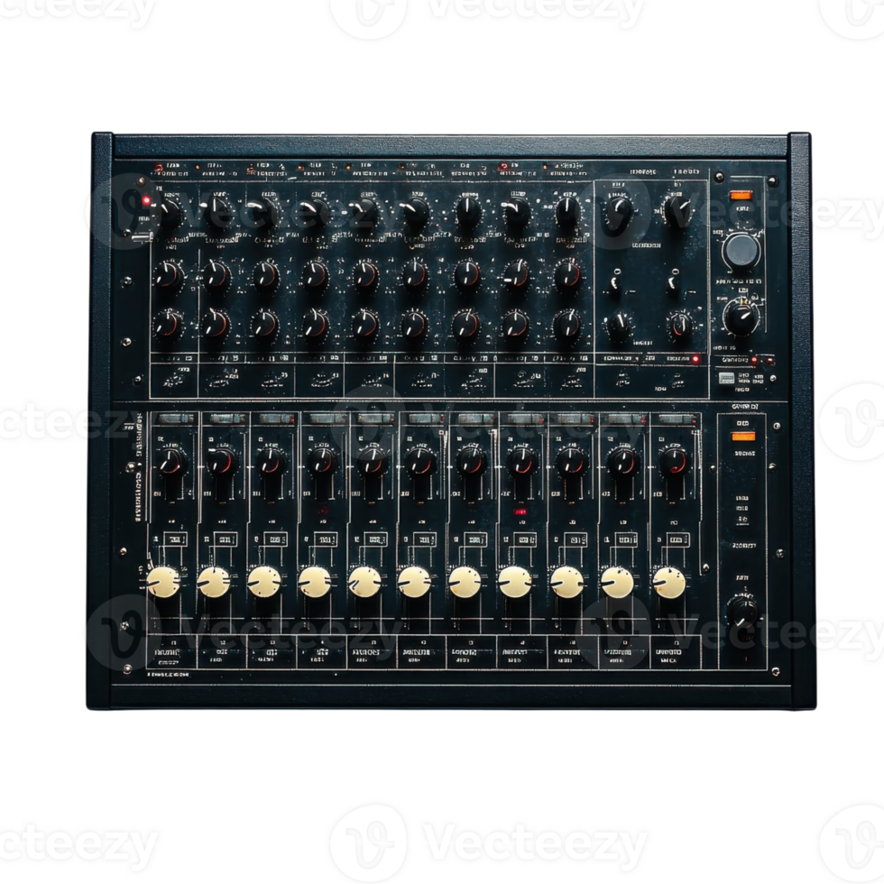Audio mixing console close on transparent background. png