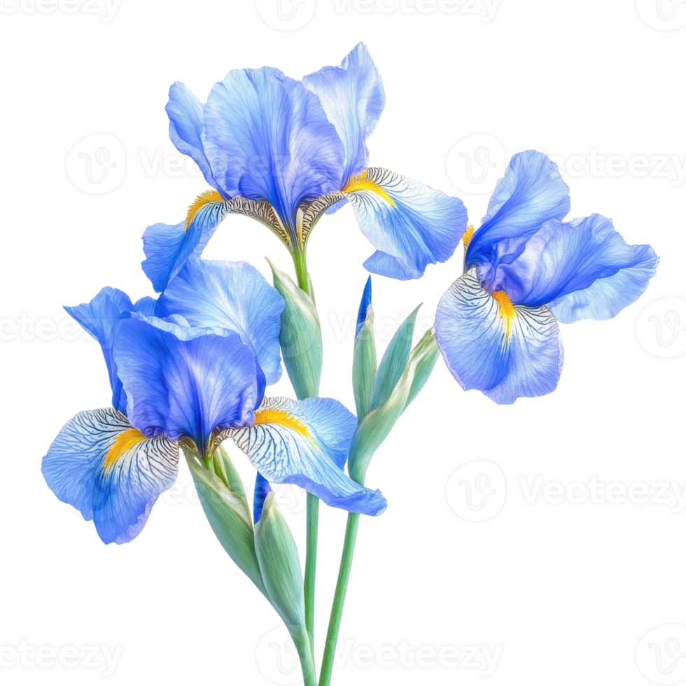 Iris flowers on display on transparent background. png