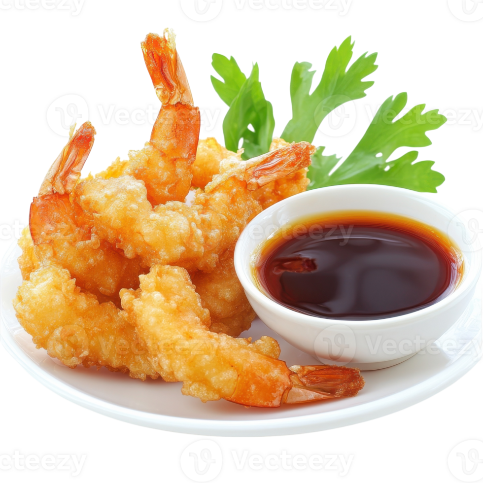 Tempura shrimp and sauce transparent background. png