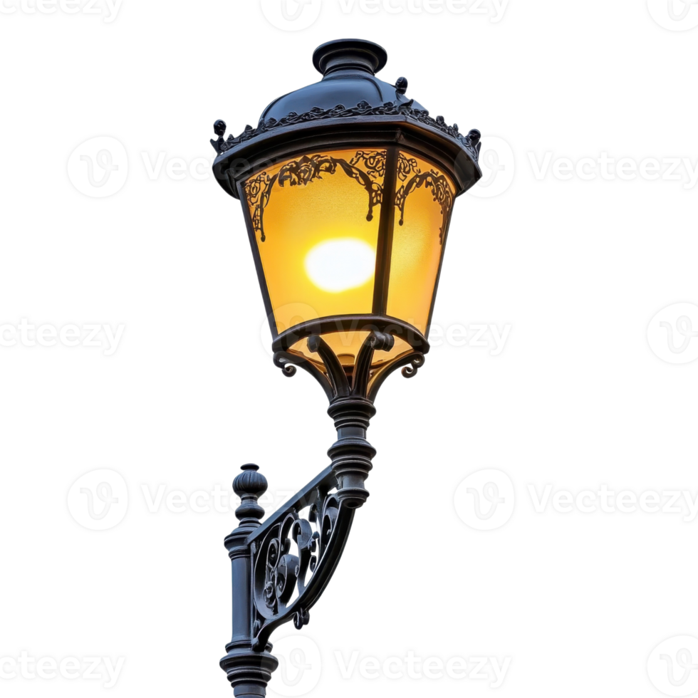 Illuminated street lamp on transparent background. png