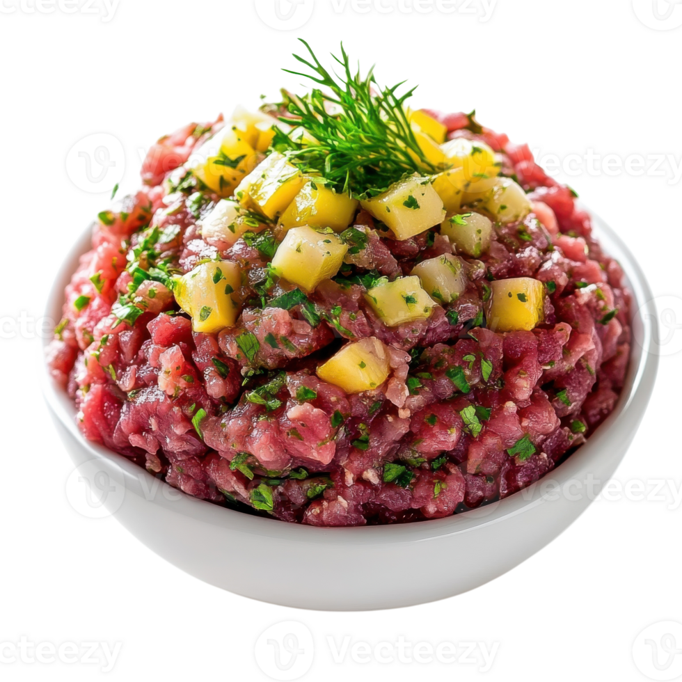 Steak tartare close up on transparent background png