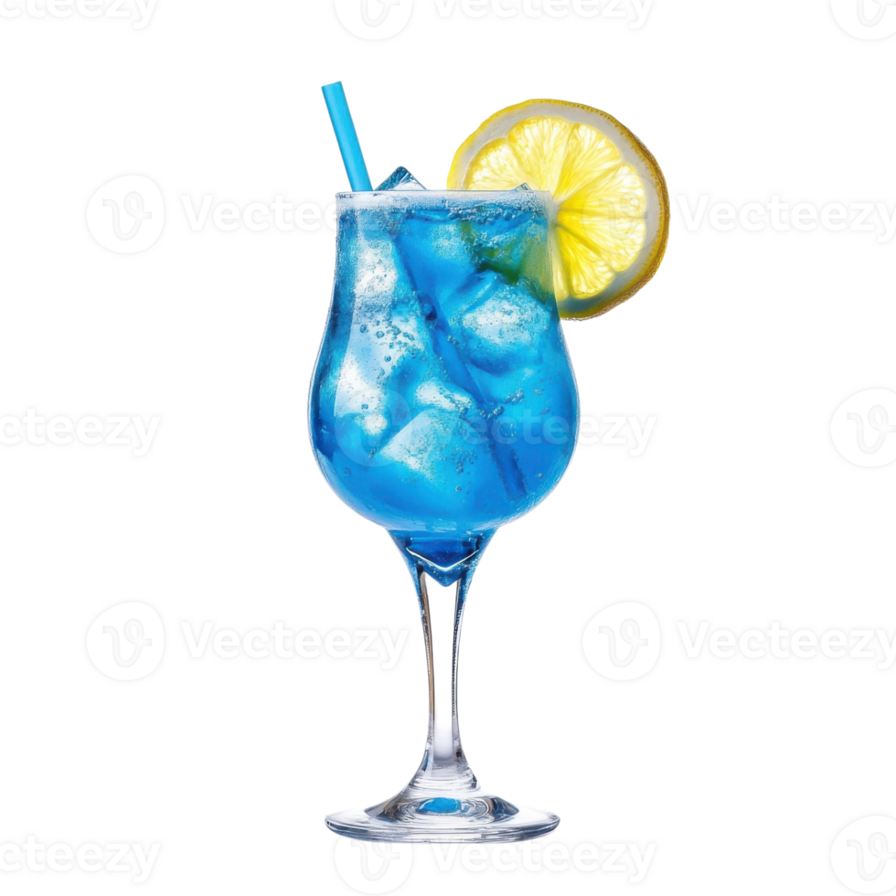 Blue drink with lemon on transparent background png