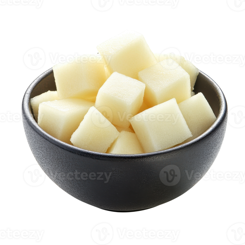 Diced potatoes in bowl on transparent background png