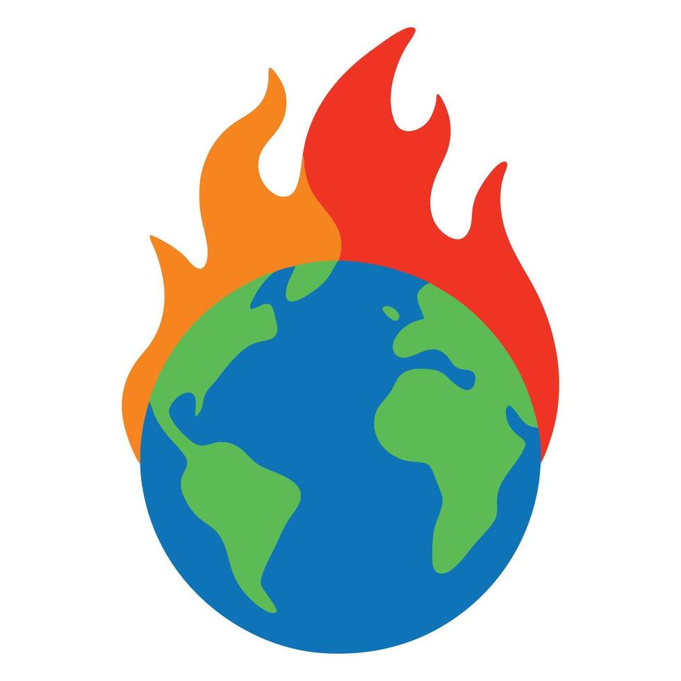 the earth is on fire, and the logo is a globe with flames vector