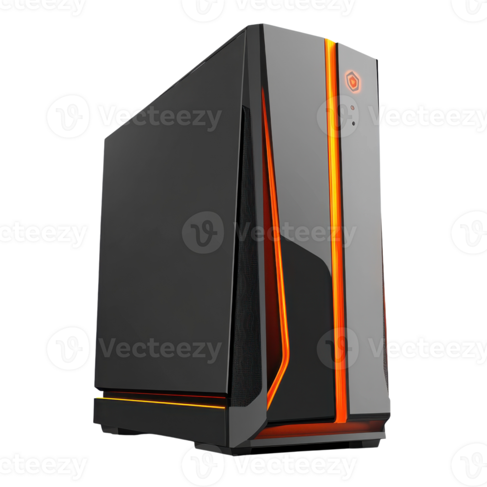 A gaming computer tower on transparent background png