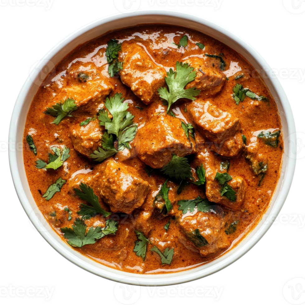 Bowl of chicken masala on transparent background. png