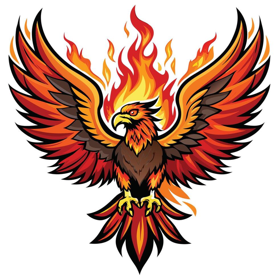 Eagle with fire flames. illustration isolated on white background. vector