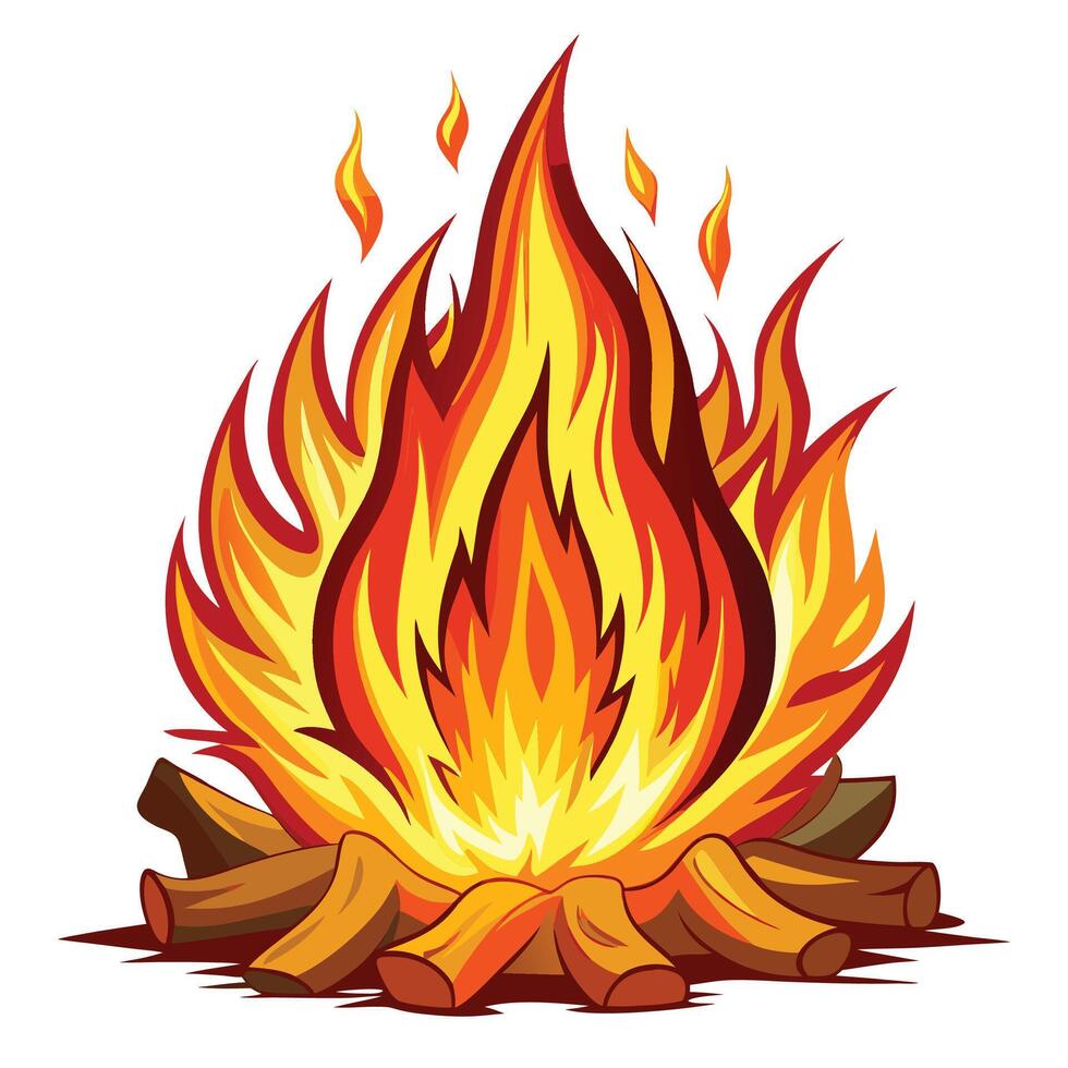 Fire Flame Burning Heat Red a cartoon bonfire with flames and logs vector
