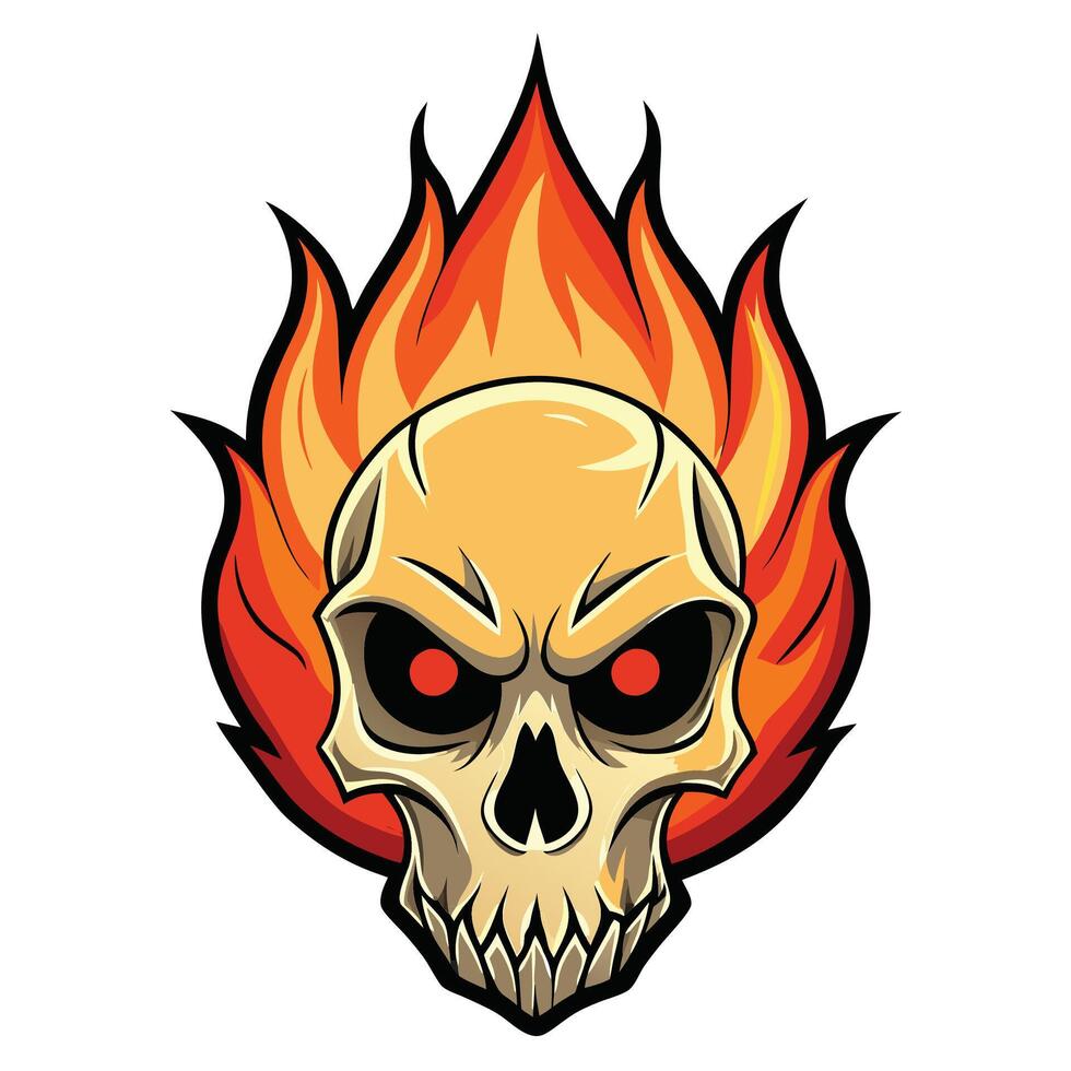 Skull with fire flames Fire with flames on its head vector