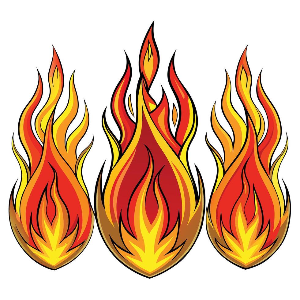 three fire flames on a white background vector