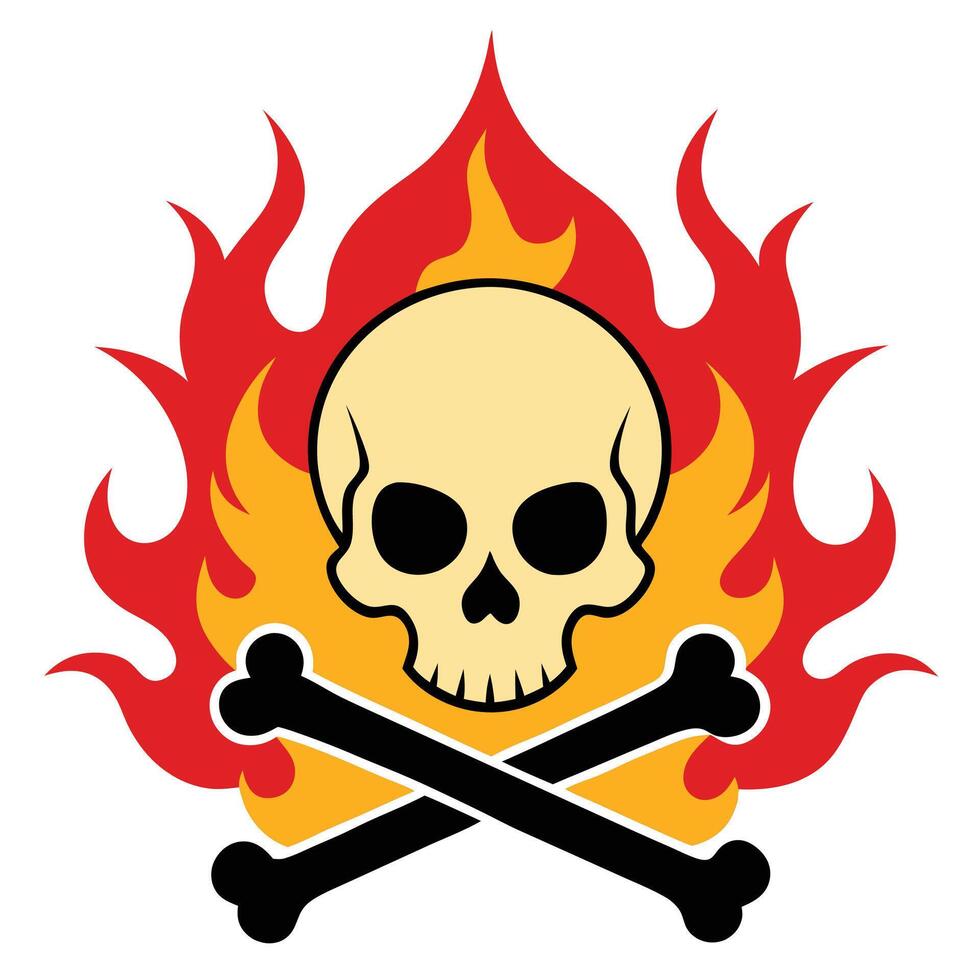 Skull with fire flames Fire Flame Burning Heat illustration isolated on white background. vector