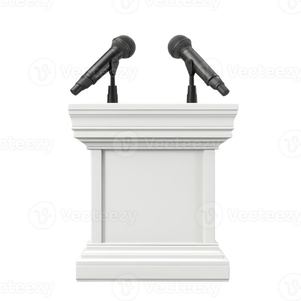 Podium with two mics on transparent background png