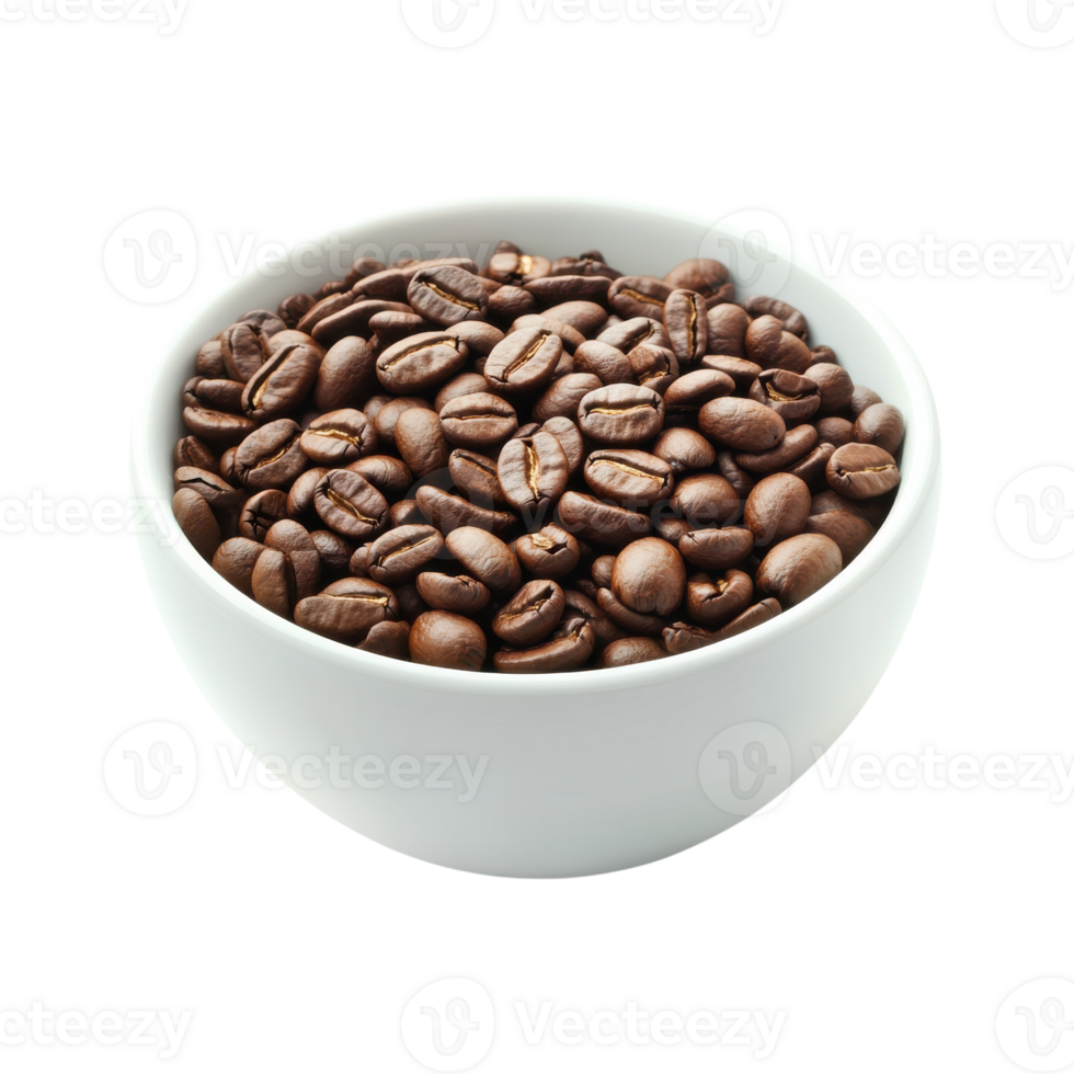 Coffee beans in white bowl on transparent background png