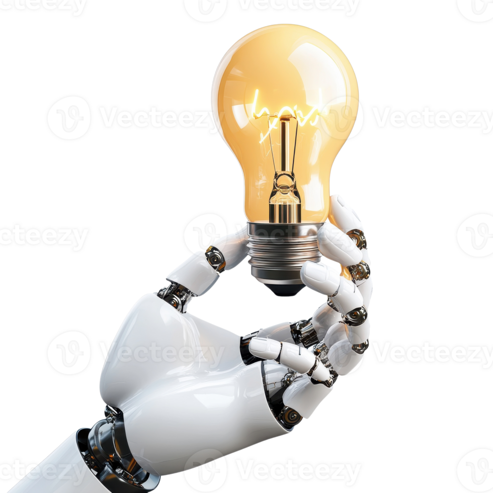 Robot hand light bulb on transparent background png