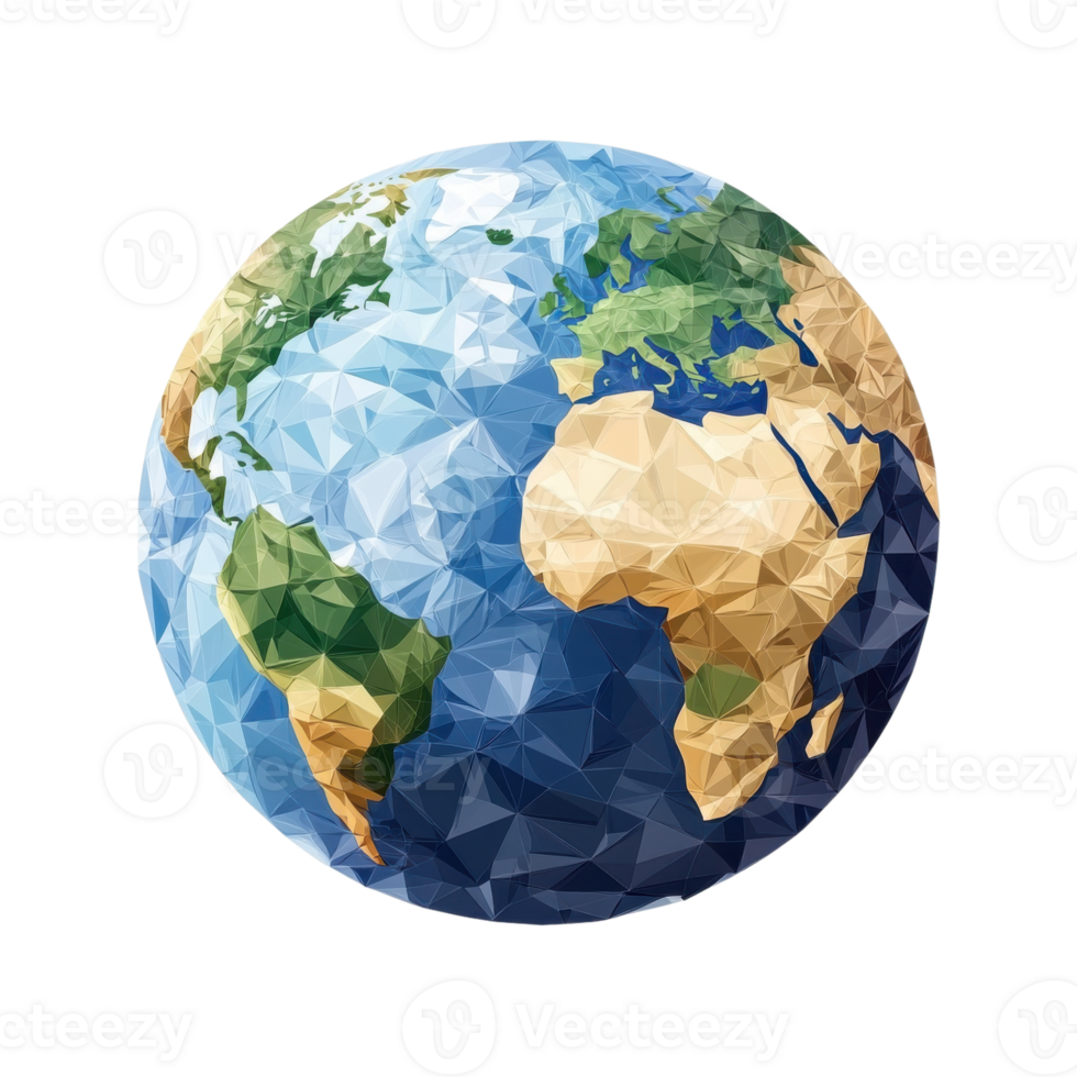 Earth in polygonal style on transparent background png