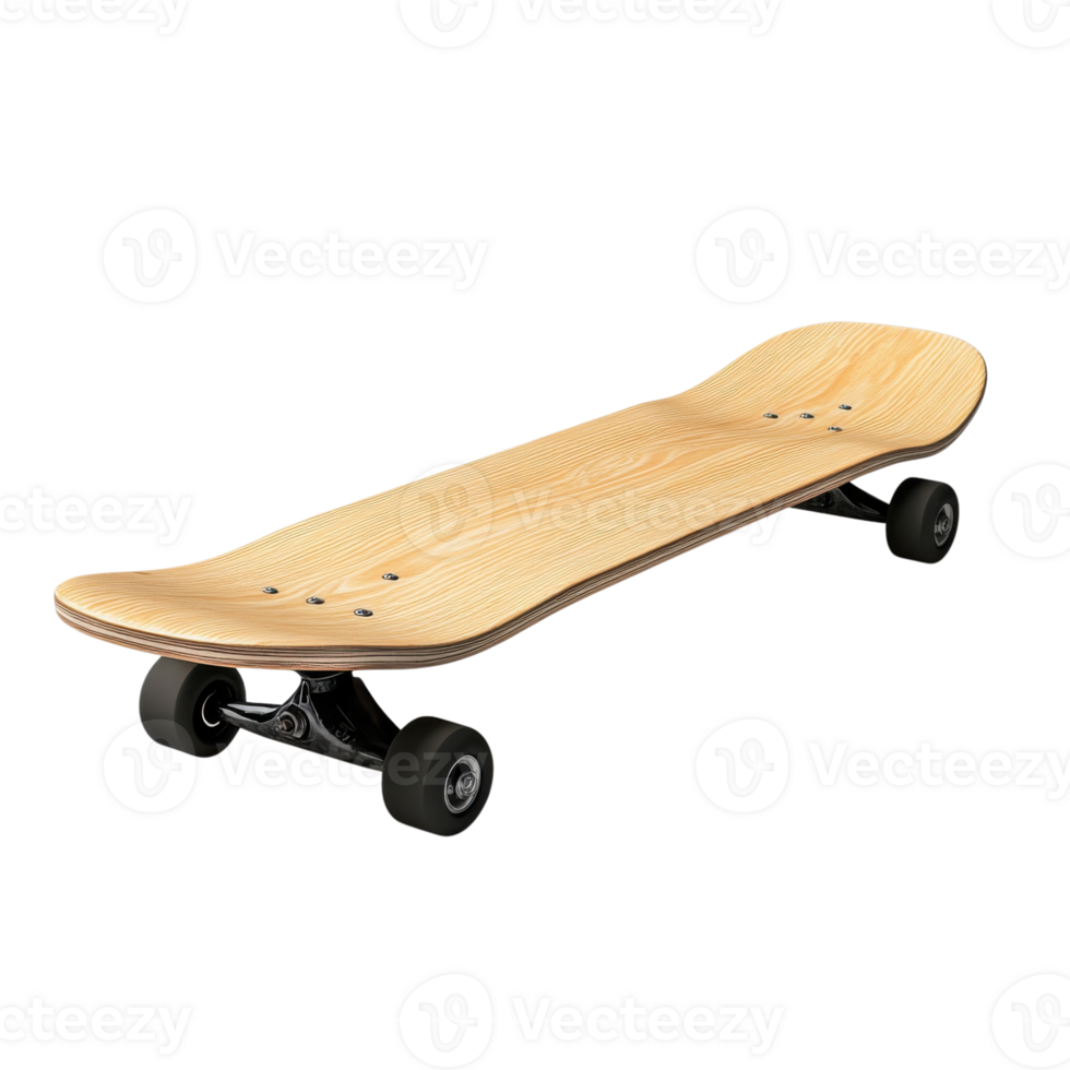 A wooden skateboard deck on transparent background png