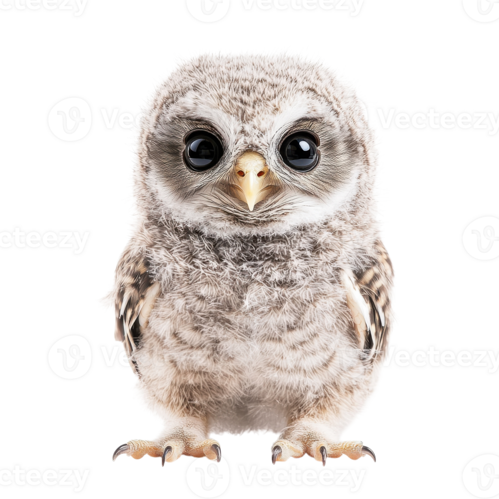 A baby owl with big eyes on transparent background png