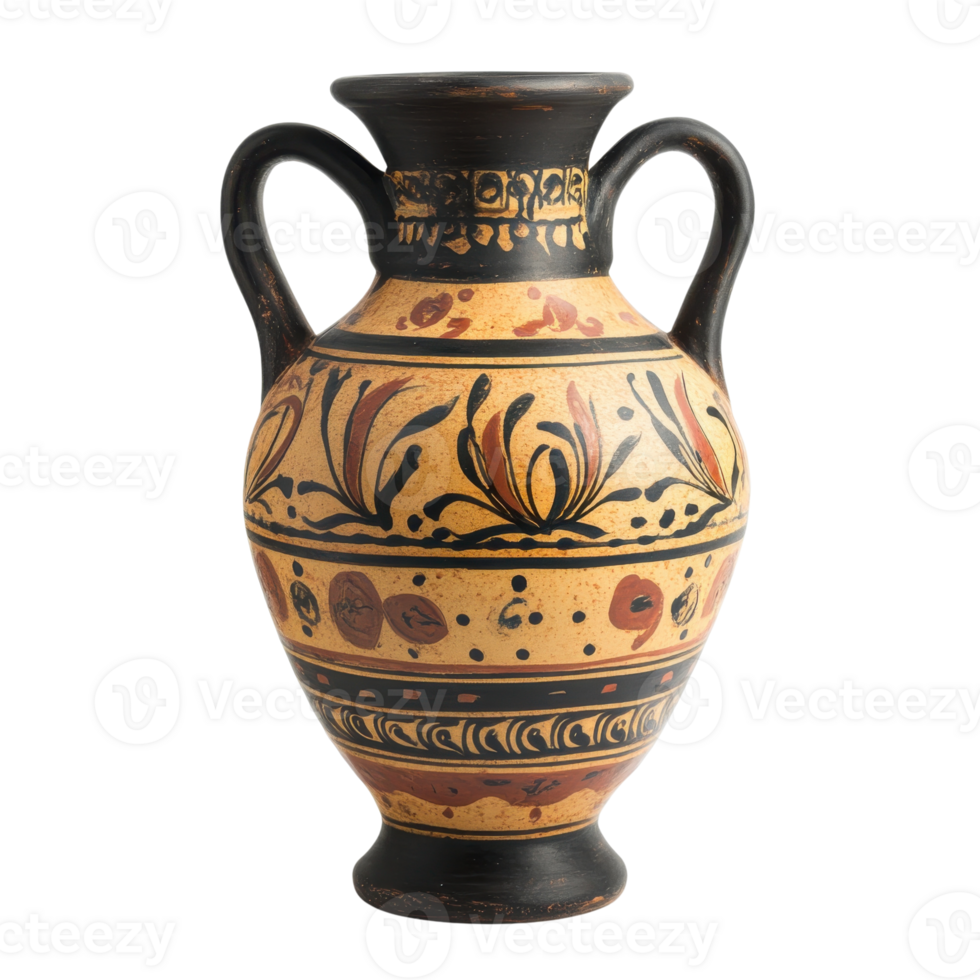 Ornate ancient greek vase on transparent background png