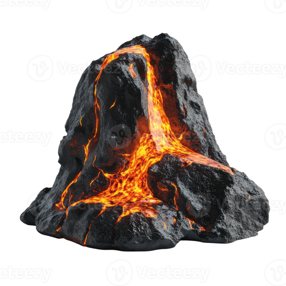 Lava flowing down rock on transparent background png