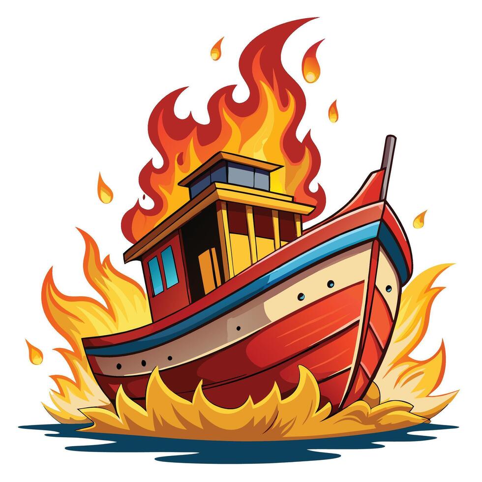 boat on fire Illustration of a boat on fire on a white background vector