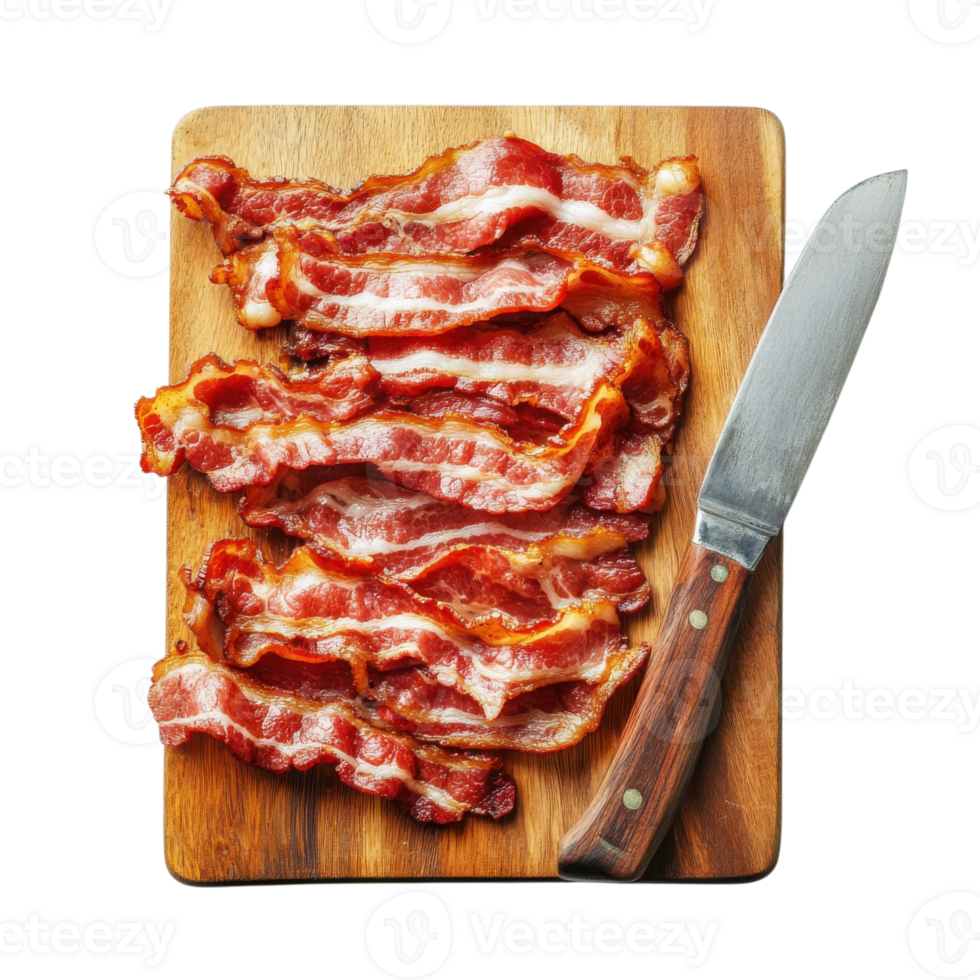 Bacon strips on a board on transparent background png