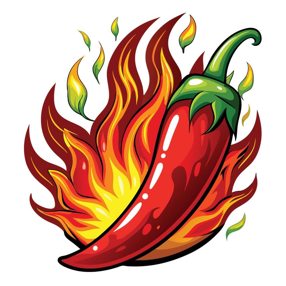 hot chili pepper Hot red chili peppers on fire.on white background. vector