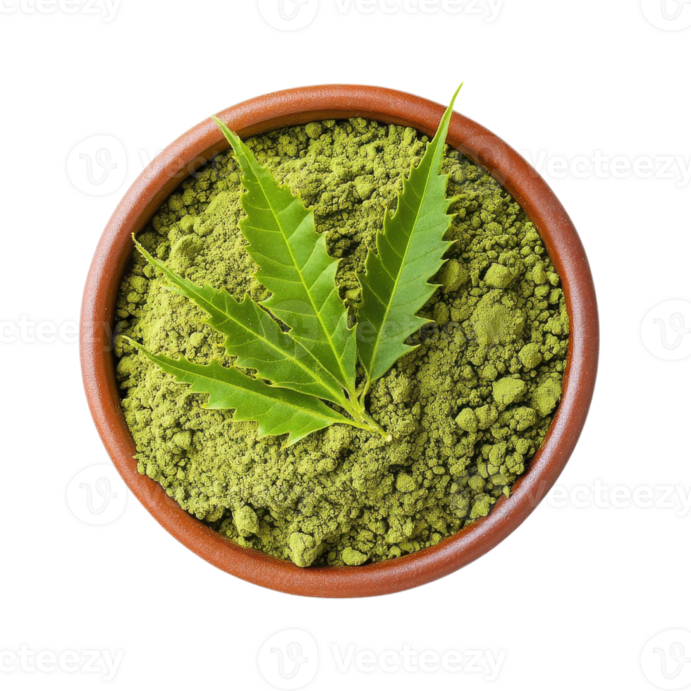 Neem powder in bowl top on transparent background png