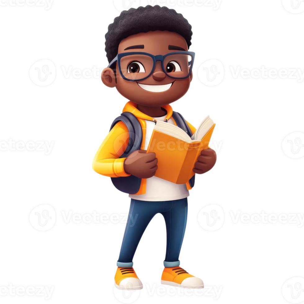 Boy reading with glasses on transparent background png