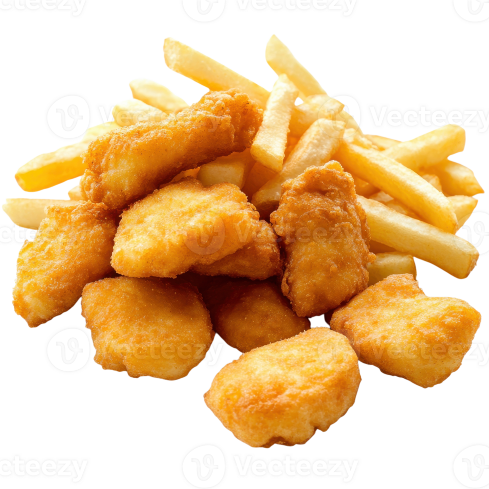 Chicken nuggets and fries on transparent background png