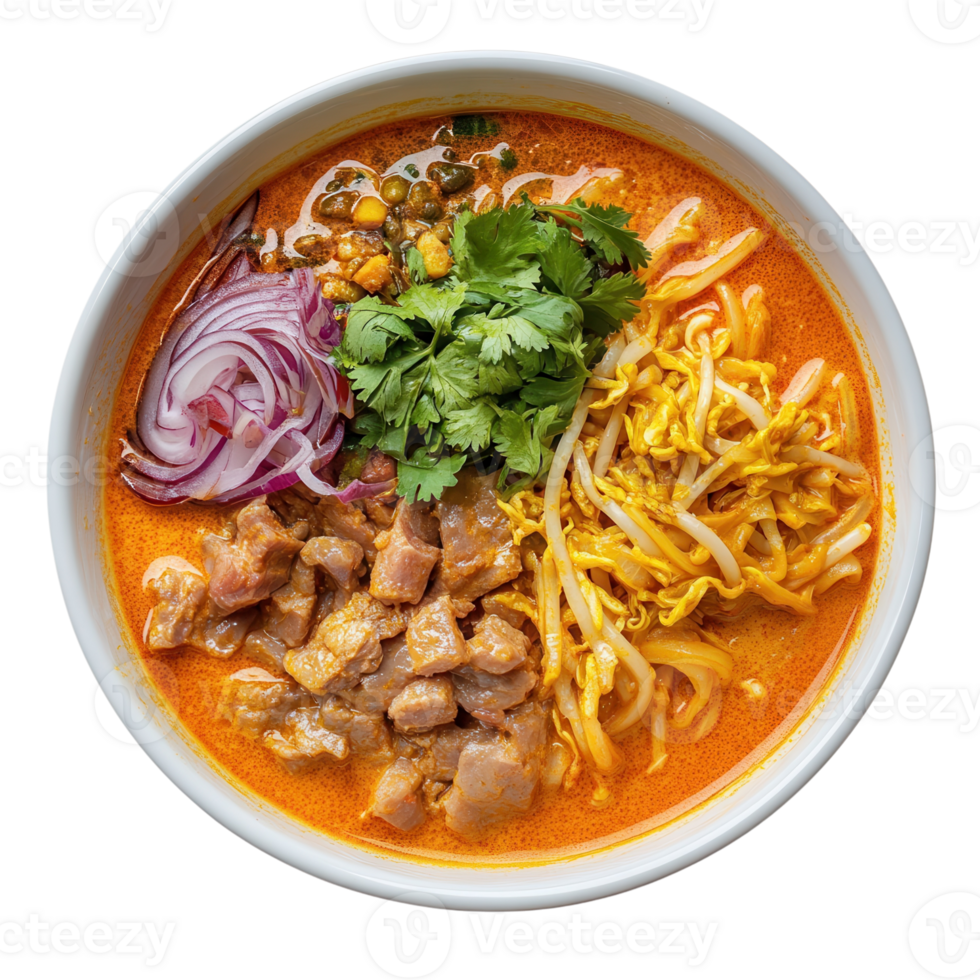 Bowl of khao soi curry on transparent background png