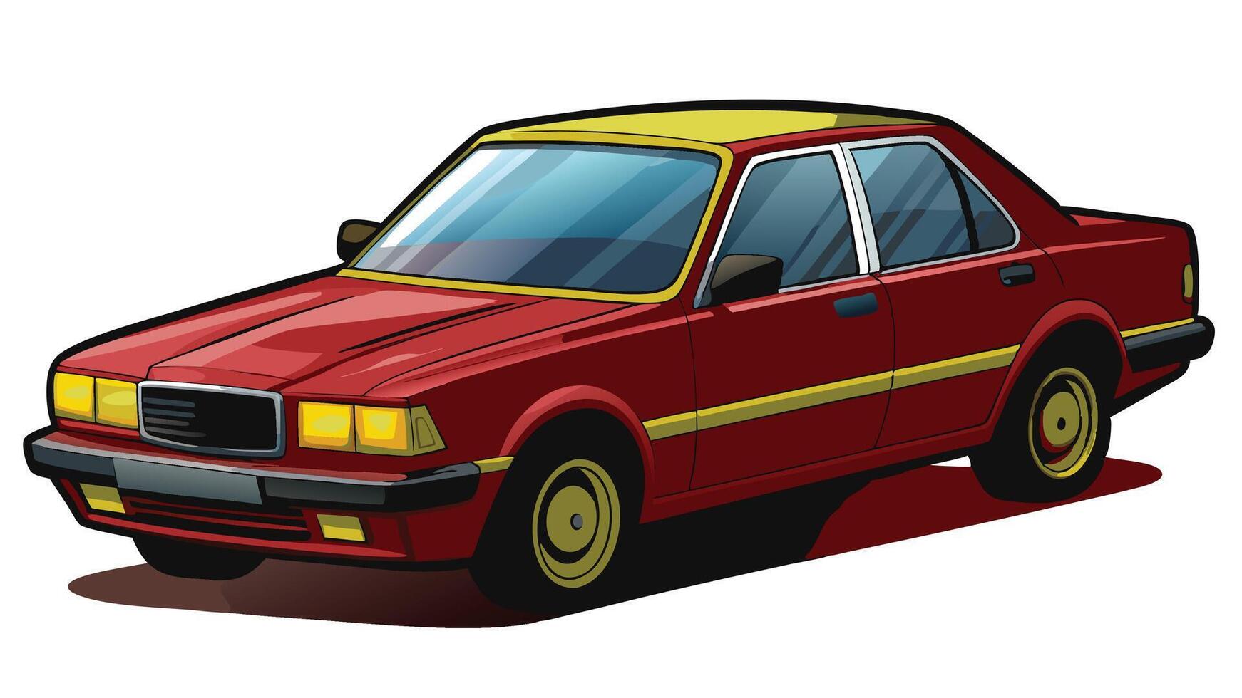 Car icons, , flat cartoon a red car with yellow trim on a white background vector