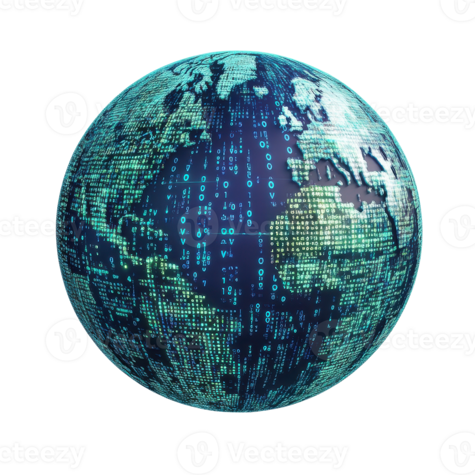 Digital earth globe view on transparent background png